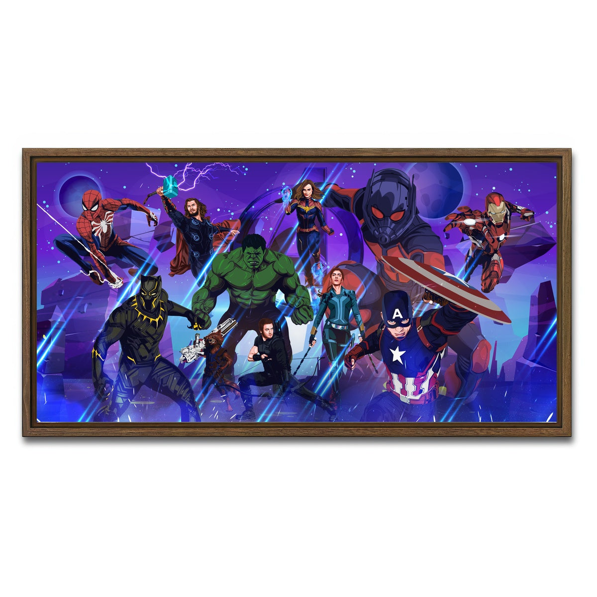AUTO-MOCKUP WHITE | Marvel Character Collage | 1 Piece | Walnut Framed Canvas | group=2x1