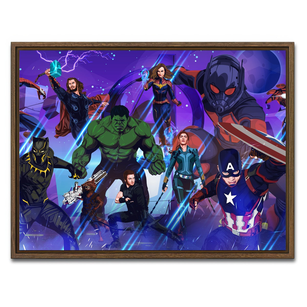 AUTO-MOCKUP WHITE | Marvel Character Collage | 1 Piece | Walnut Framed Canvas | group=4x3