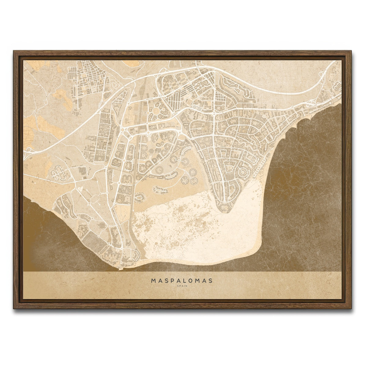 AUTO-MOCKUP WHITE | Maspalomas Map | 1 Piece | Walnut Framed Canvas | group=4x3