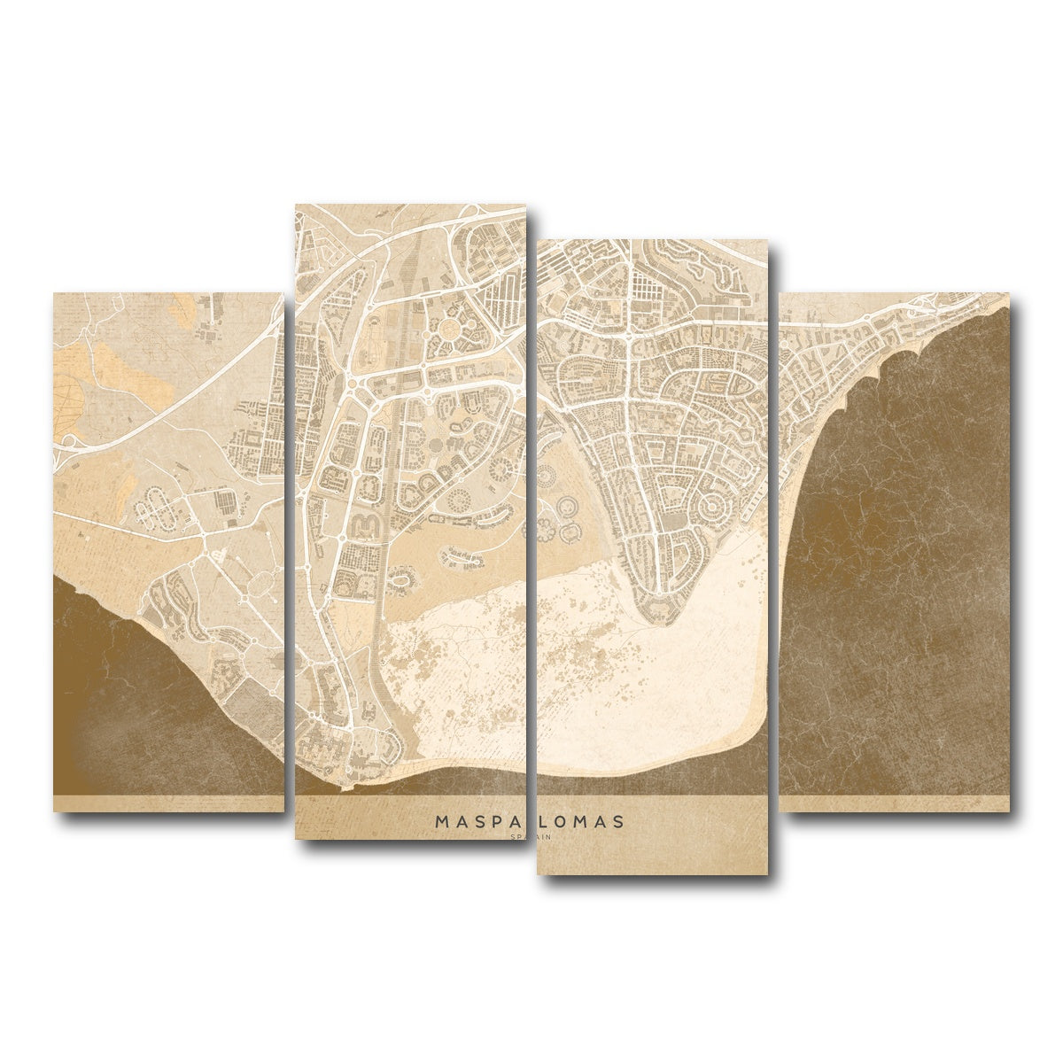 AUTO-MOCKUP WHITE | Maspalomas Map | 4 Piece | Gallery Wrap Canvas | group=4_normal