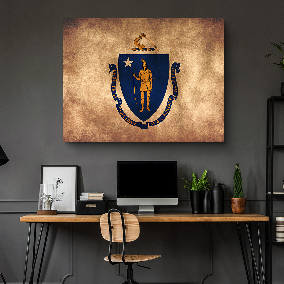 Massachusetts State Flag Grunge Wall Art