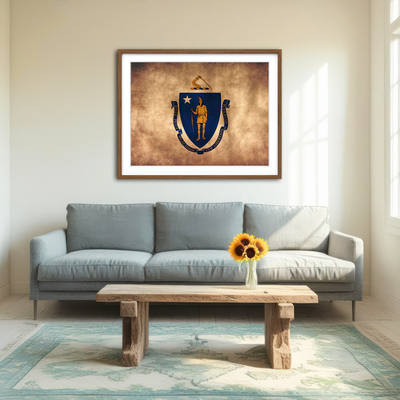 AUTO-MOCKUP ROOM | Massachusetts State Flag Grunge Wall Art