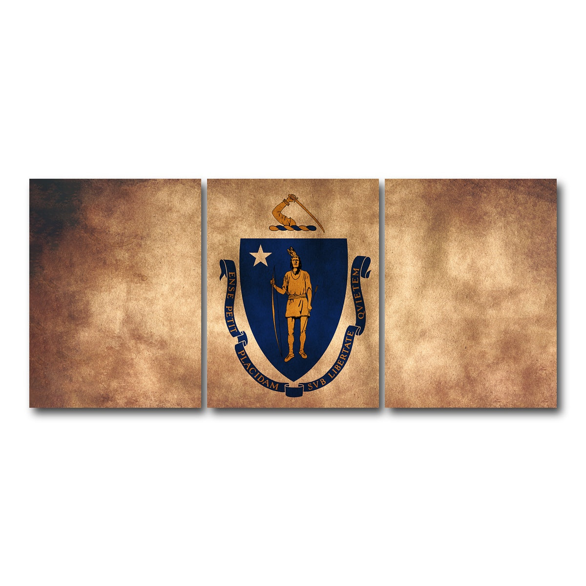 AUTO-MOCKUP WHITE | Massachusetts State Flag Grunge | 3 Piece | Gallery Wrap Canvas | group=18x24