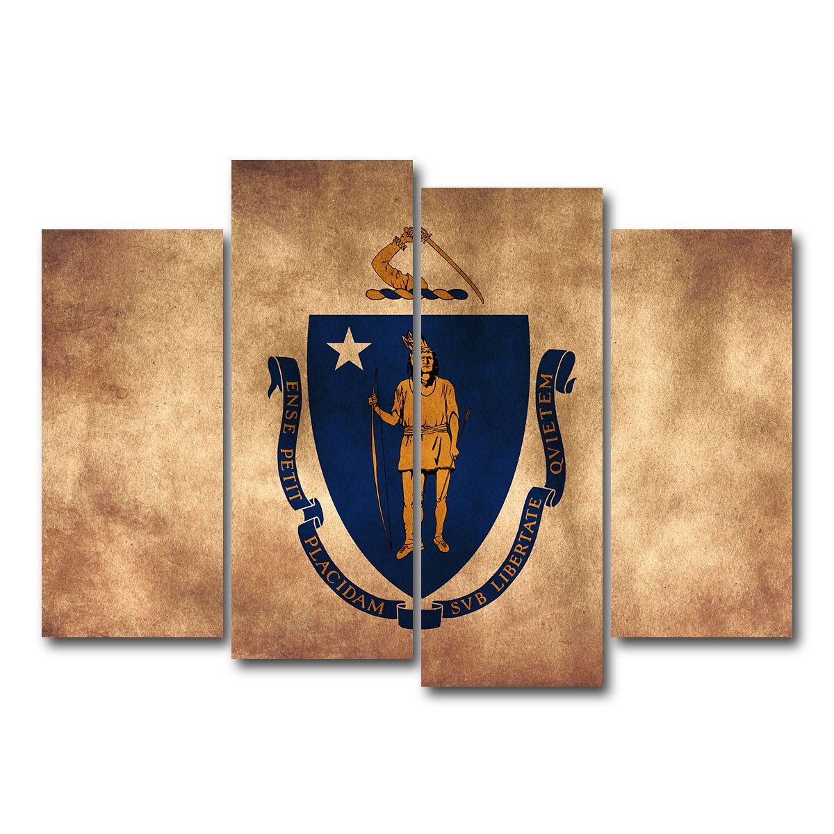 AUTO-MOCKUP WHITE | Massachusetts State Flag Grunge | 4 Piece | Gallery Wrap Canvas | group=4_normal