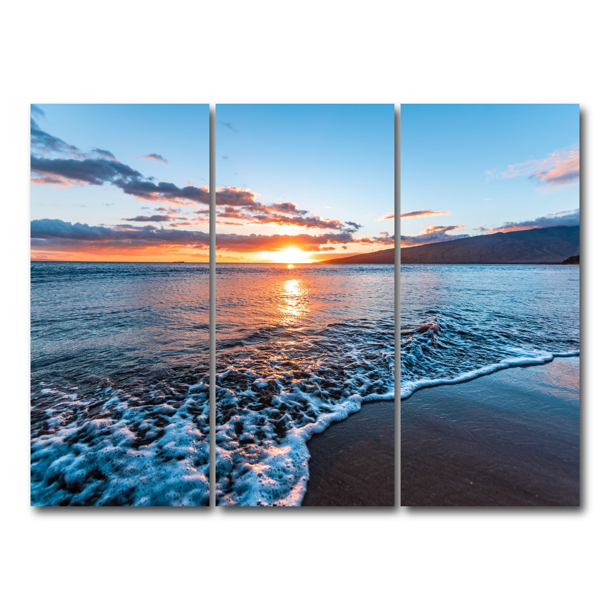 AUTO-MOCKUP WHITE | Maui Beach Sunset | 3 Piece | Gallery Wrap Canvas | group=8x18