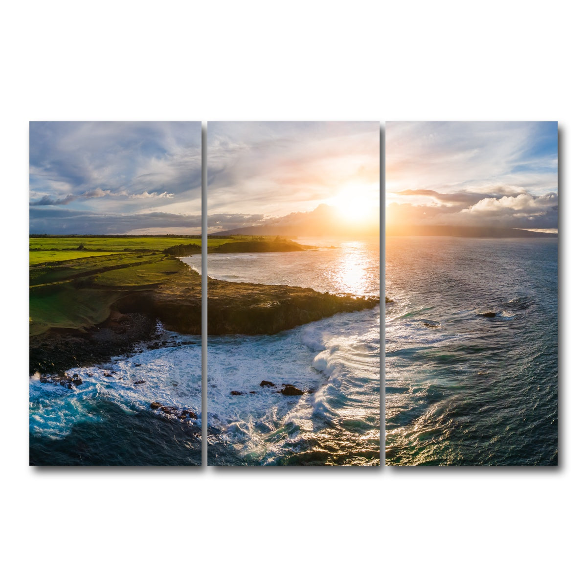 AUTO-MOCKUP WHITE | Maui Coast Sunny | 3 Piece | Gallery Wrap Canvas | group=12x24