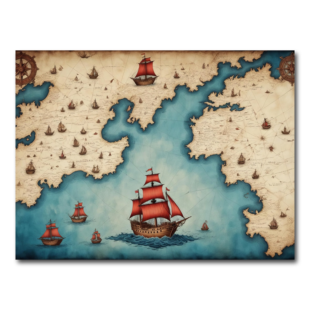 AUTO-MOCKUP WHITE | Medieval nautical map | 1 Piece | Gallery Wrap Canvas | group=4x3