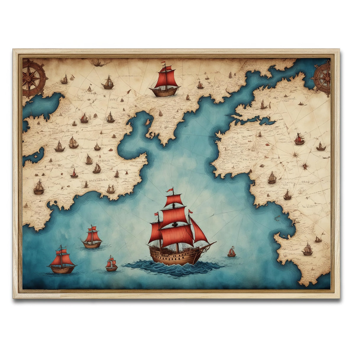 AUTO-MOCKUP WHITE | Medieval nautical map | 1 Piece | Natural Framed Canvas | group=4x3