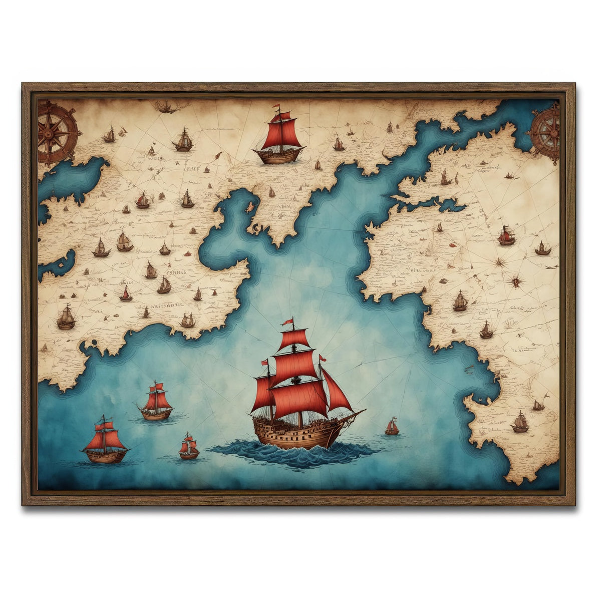 AUTO-MOCKUP WHITE | Medieval nautical map | 1 Piece | Walnut Framed Canvas | group=4x3