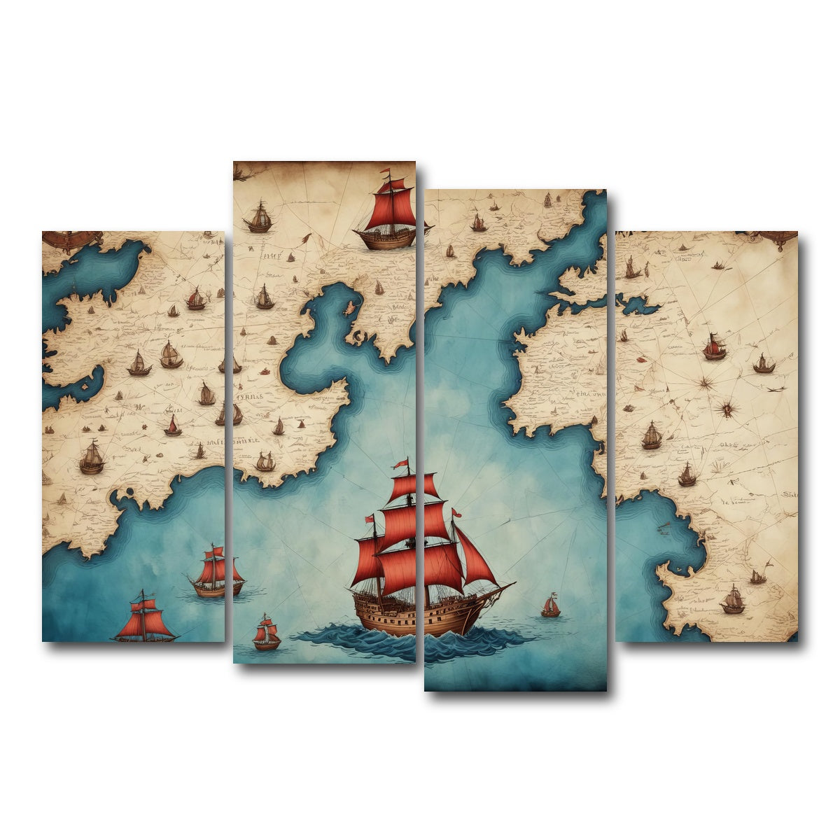 AUTO-MOCKUP WHITE | Medieval nautical map | 4 Piece | Gallery Wrap Canvas | group=4_normal