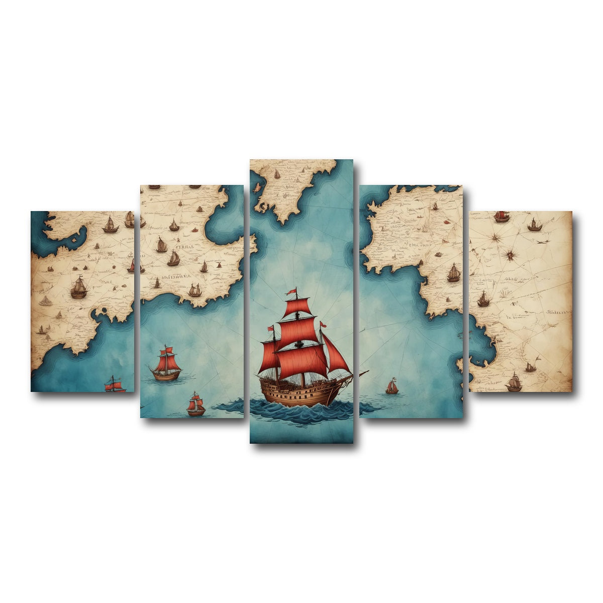 AUTO-MOCKUP WHITE | Medieval nautical map | 5 Piece | Gallery Wrap Canvas | group=5_normal