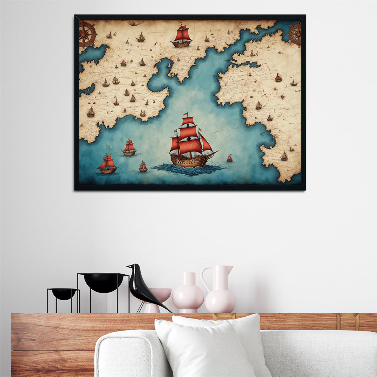 Medieval Nautical Map Wall Art