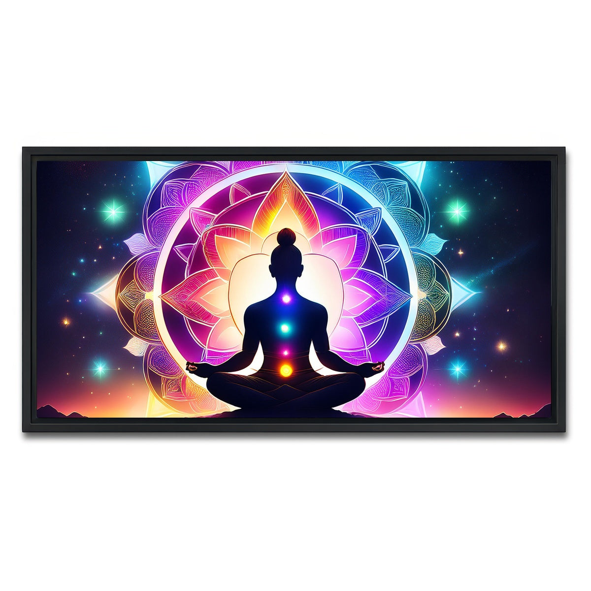 AUTO-MOCKUP WHITE | Meditating Chakras | 1 Piece | Black Framed Canvas | group=2x1