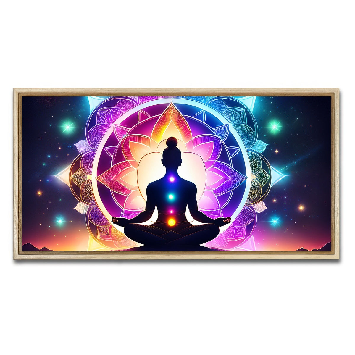 AUTO-MOCKUP WHITE | Meditating Chakras | 1 Piece | Natural Framed Canvas | group=2x1