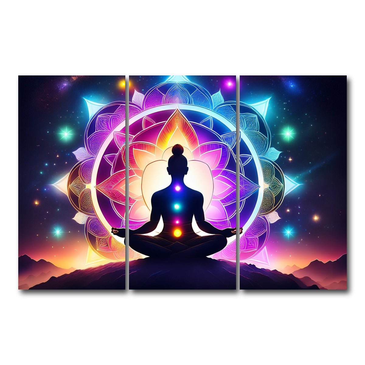 AUTO-MOCKUP WHITE | Meditating Chakras | 3 Piece | Gallery Wrap Canvas | group=12x24