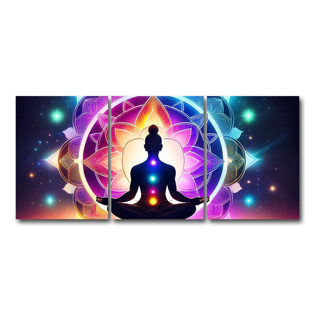 AUTO-MOCKUP WHITE | Meditating Chakras | 3 Piece | Gallery Wrap Canvas | group=18x24