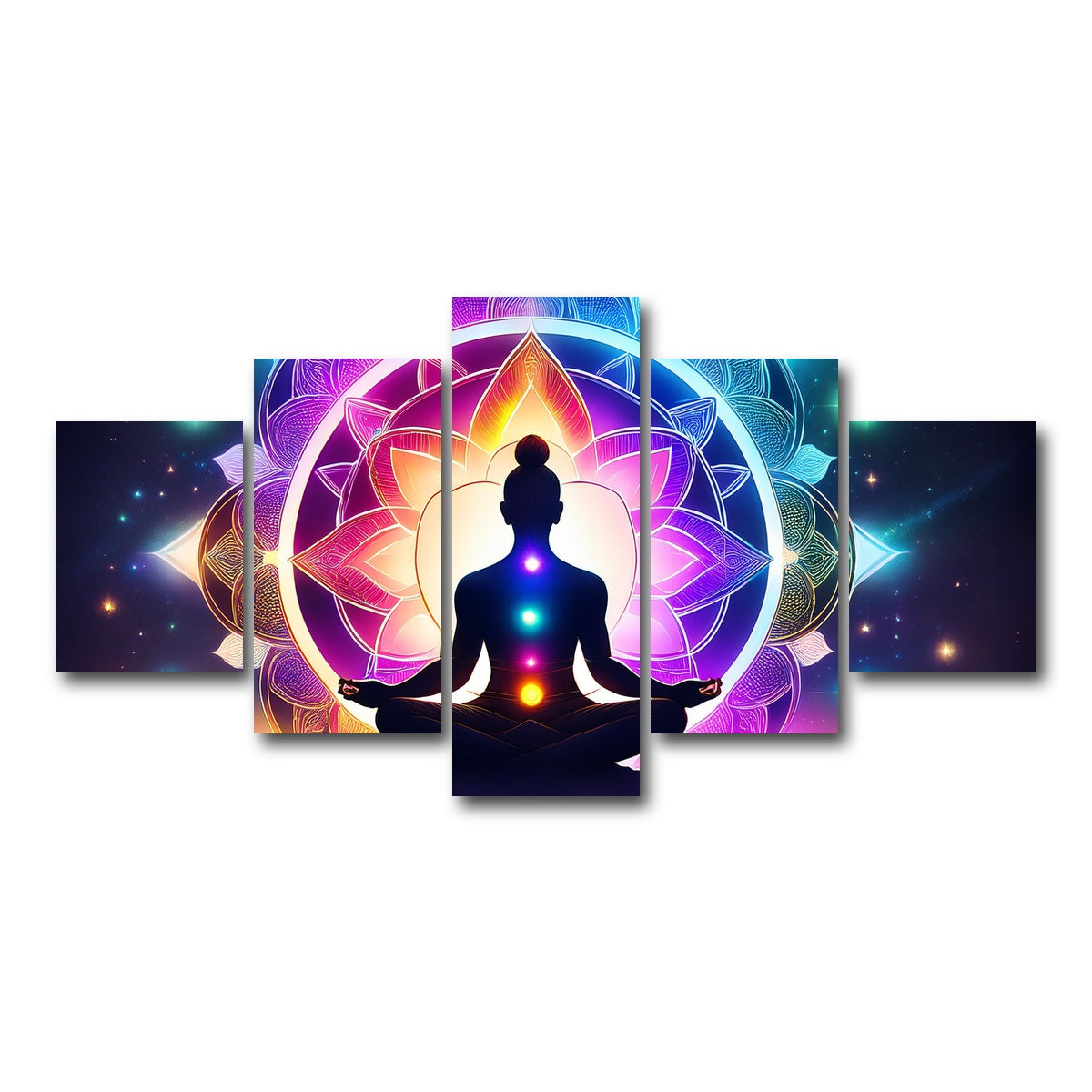 AUTO-MOCKUP WHITE | Meditating Chakras | 5 Piece | Gallery Wrap Canvas | group=5_short