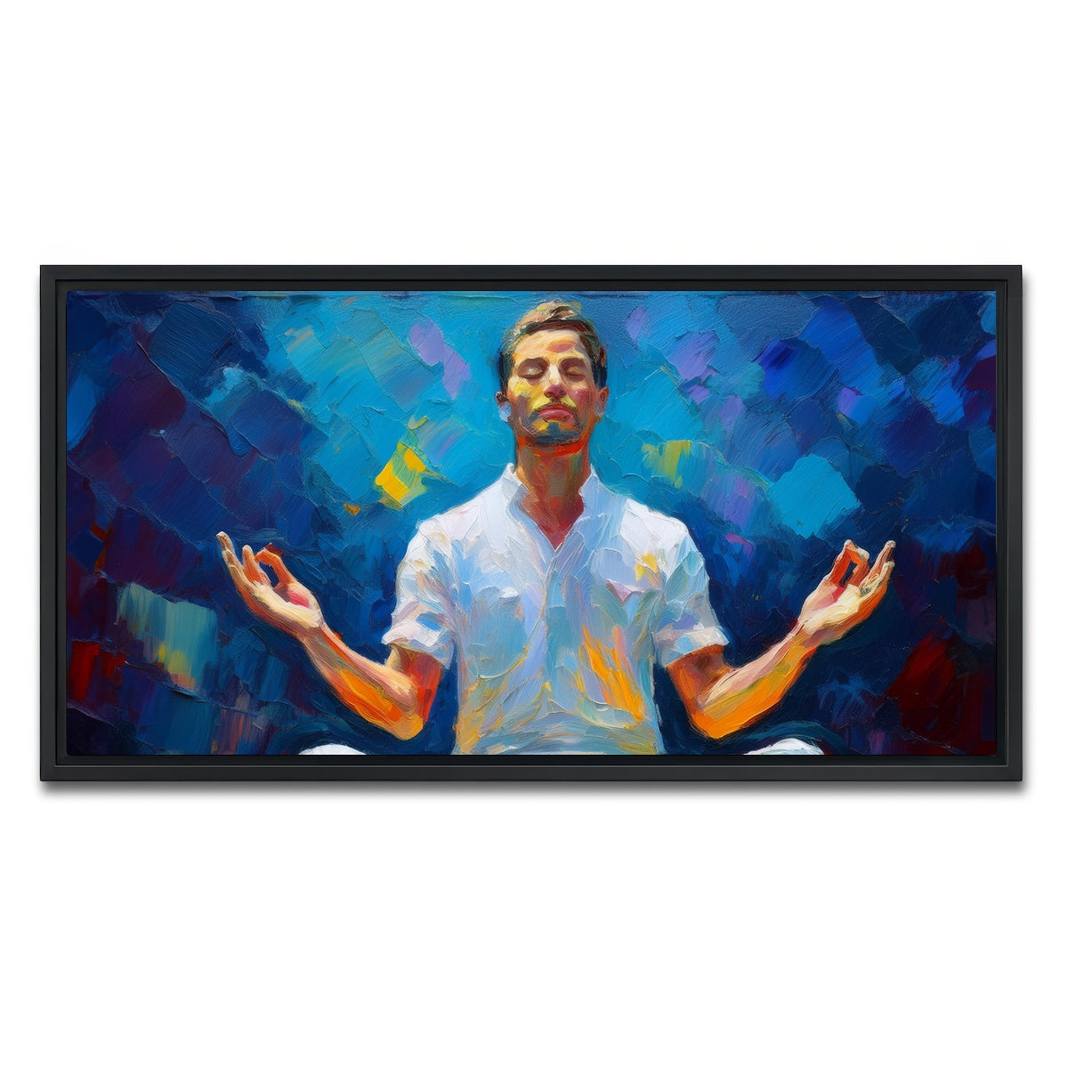 AUTO-MOCKUP WHITE | Meditating Man | 1 Piece | Black Framed Canvas | group=2x1