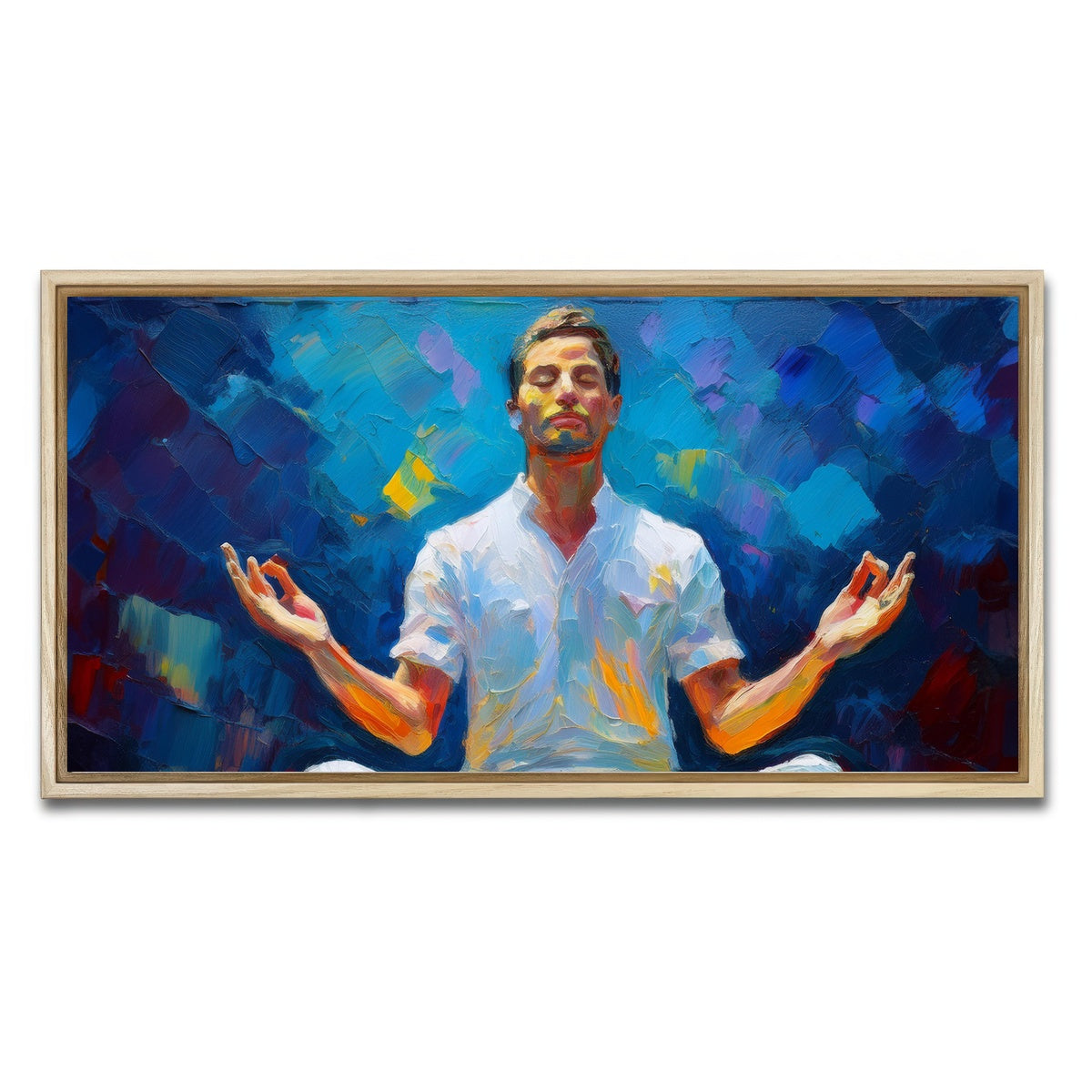 AUTO-MOCKUP WHITE | Meditating Man | 1 Piece | Natural Framed Canvas | group=2x1