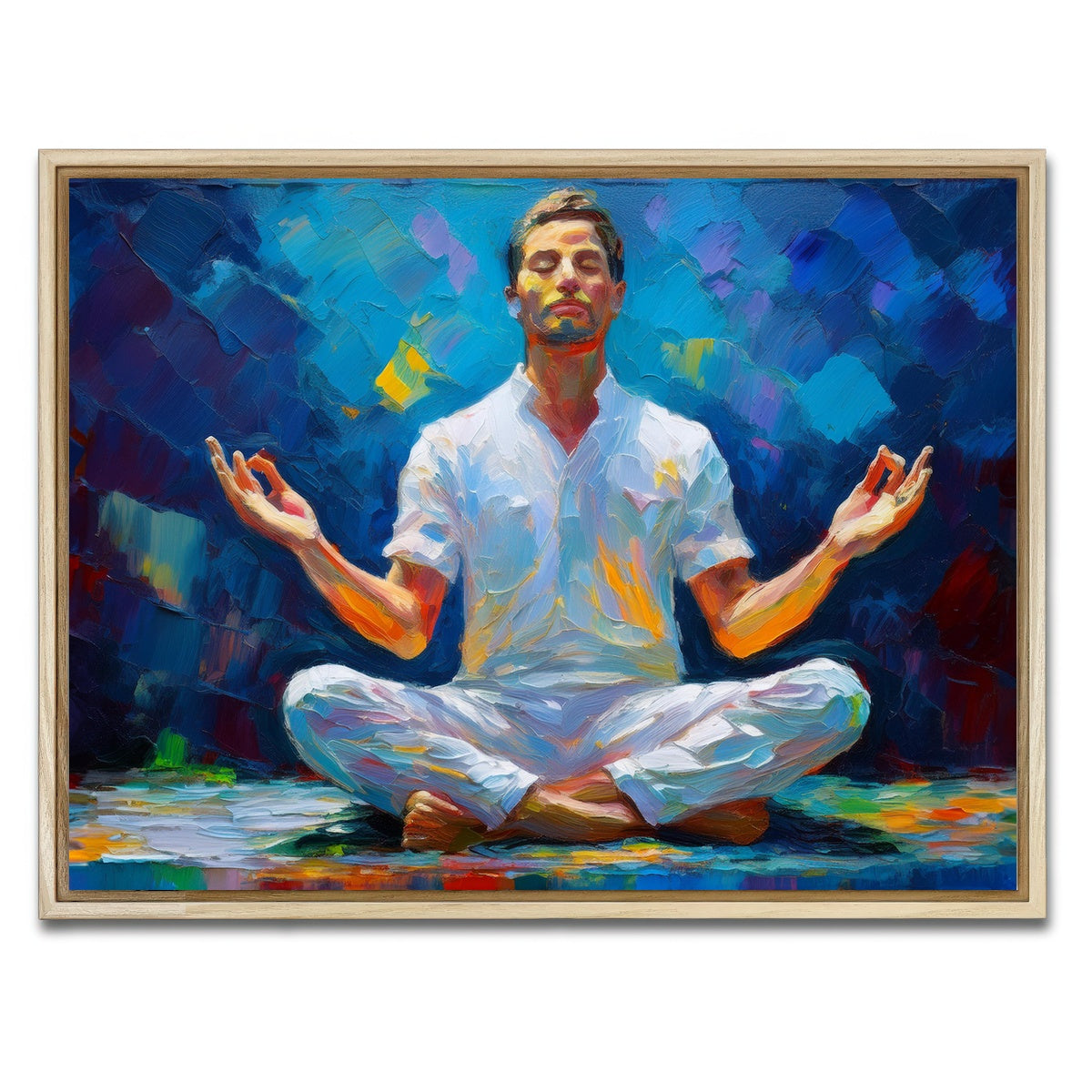 AUTO-MOCKUP WHITE | Meditating Man | 1 Piece | Natural Framed Canvas | group=4x3