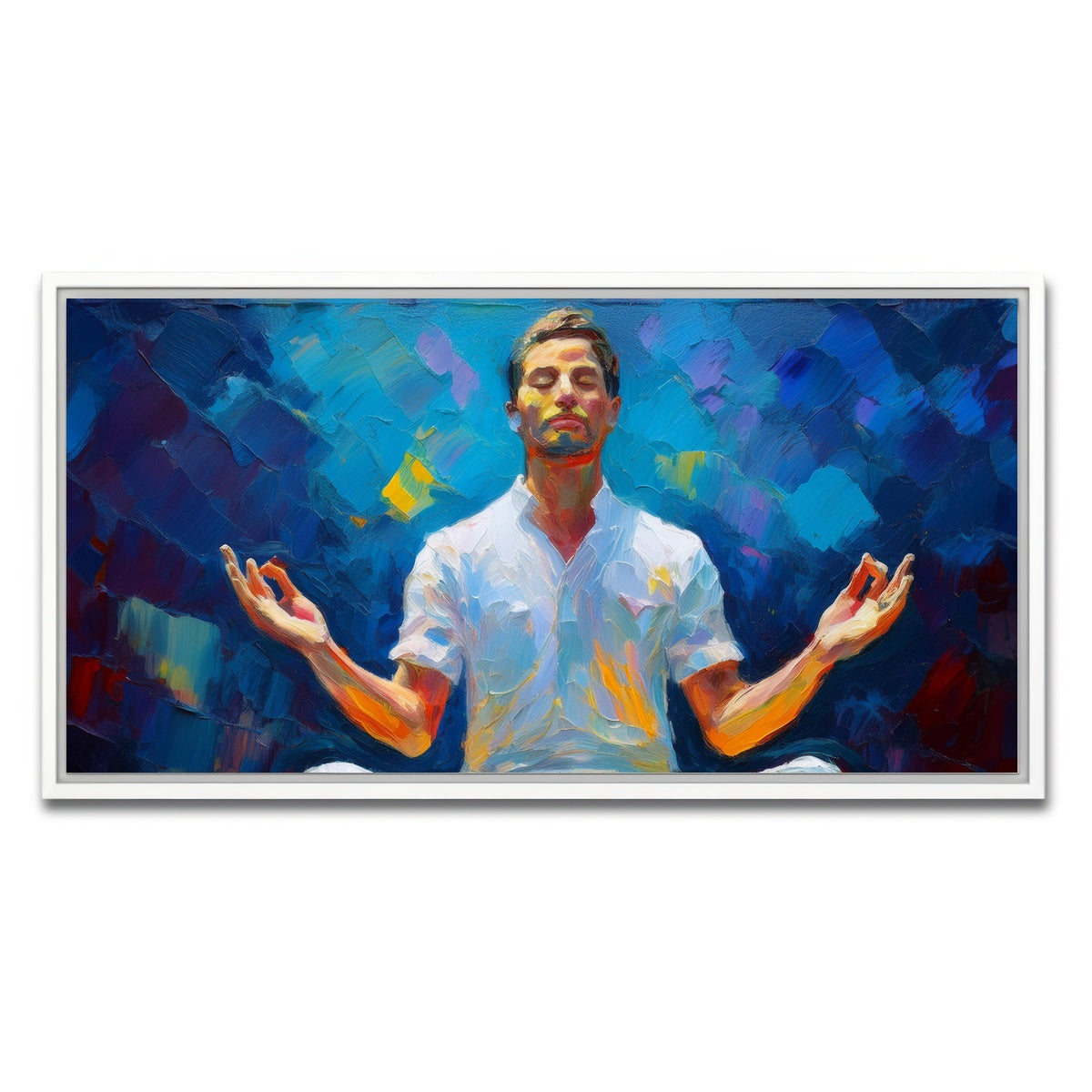 AUTO-MOCKUP WHITE | Meditating Man | 1 Piece | White Framed Canvas | group=2x1
