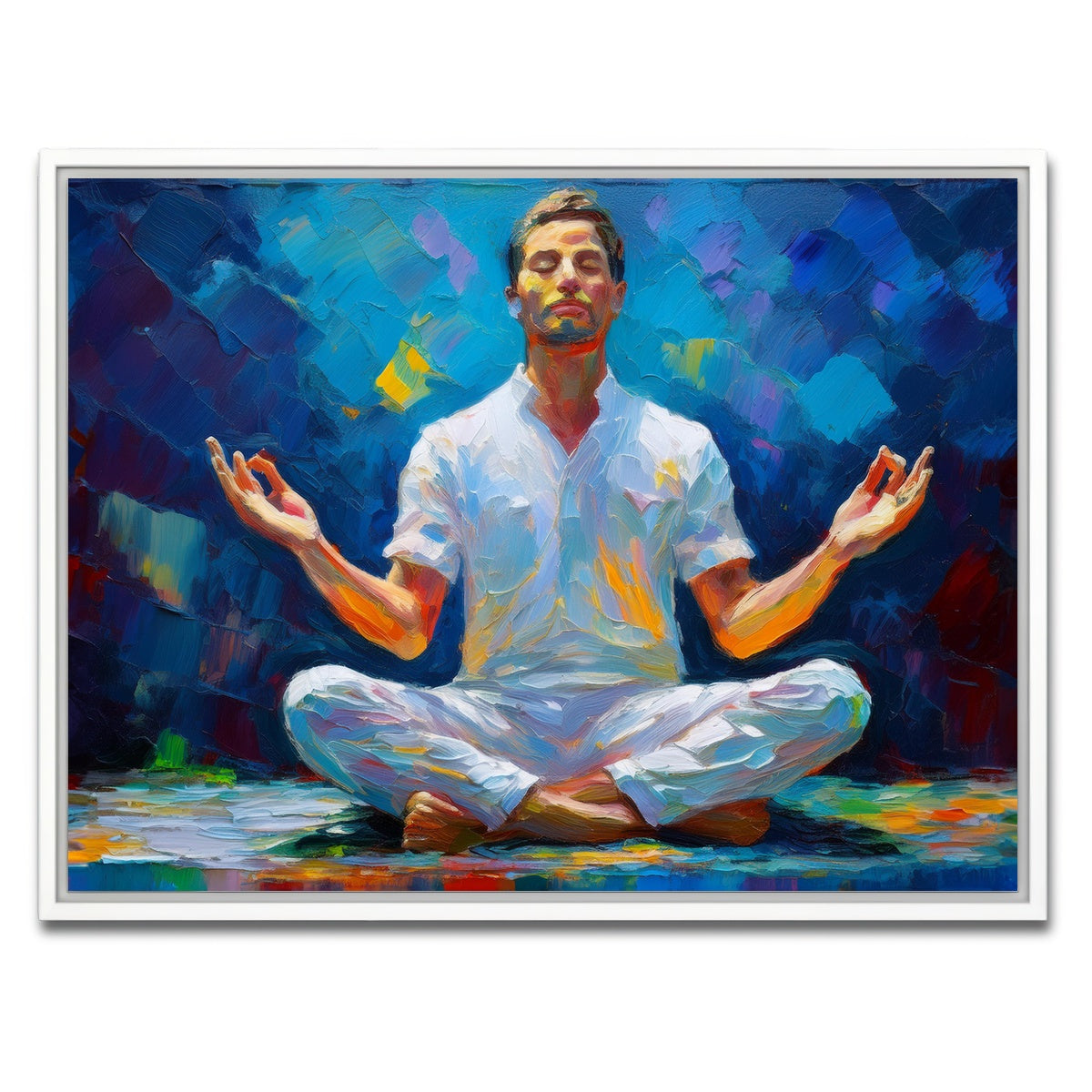 AUTO-MOCKUP WHITE | Meditating Man | 1 Piece | White Framed Canvas | group=4x3