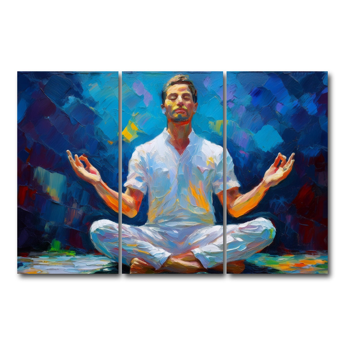 AUTO-MOCKUP WHITE | Meditating Man | 3 Piece | Gallery Wrap Canvas | group=12x24