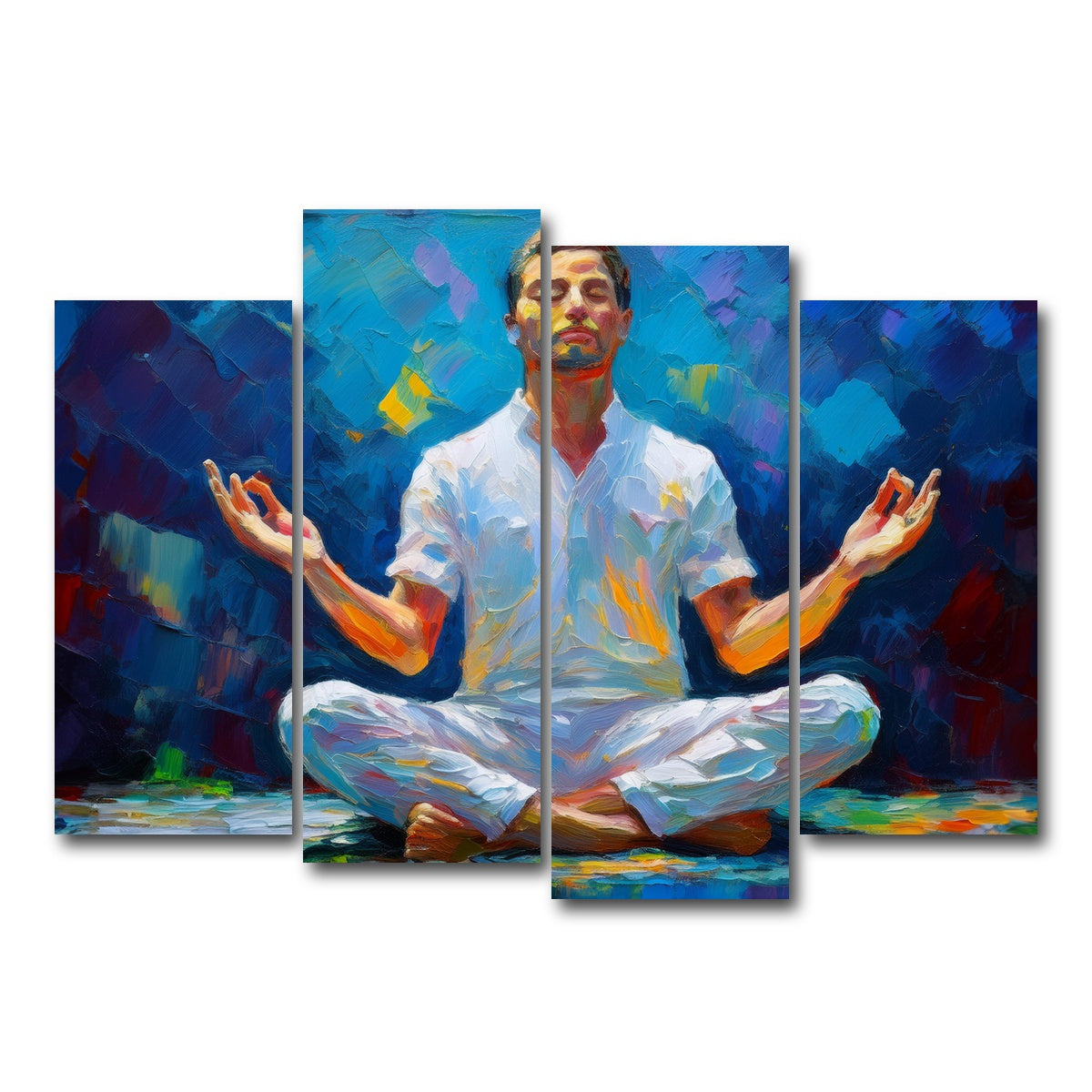 AUTO-MOCKUP WHITE | Meditating Man | 4 Piece | Gallery Wrap Canvas | group=4_normal