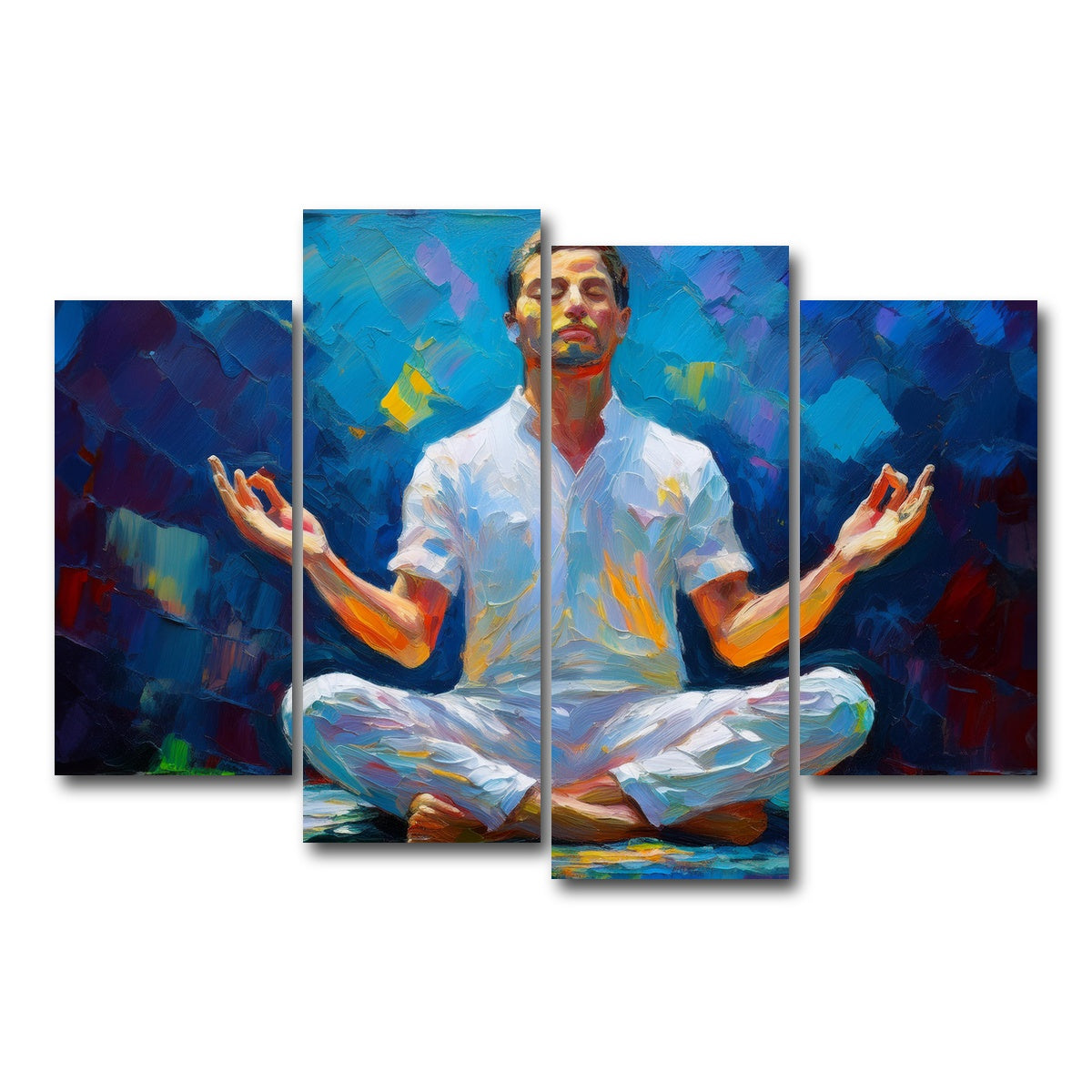 AUTO-MOCKUP WHITE | Meditating Man | 4 Piece | Gallery Wrap Canvas | group=4_short