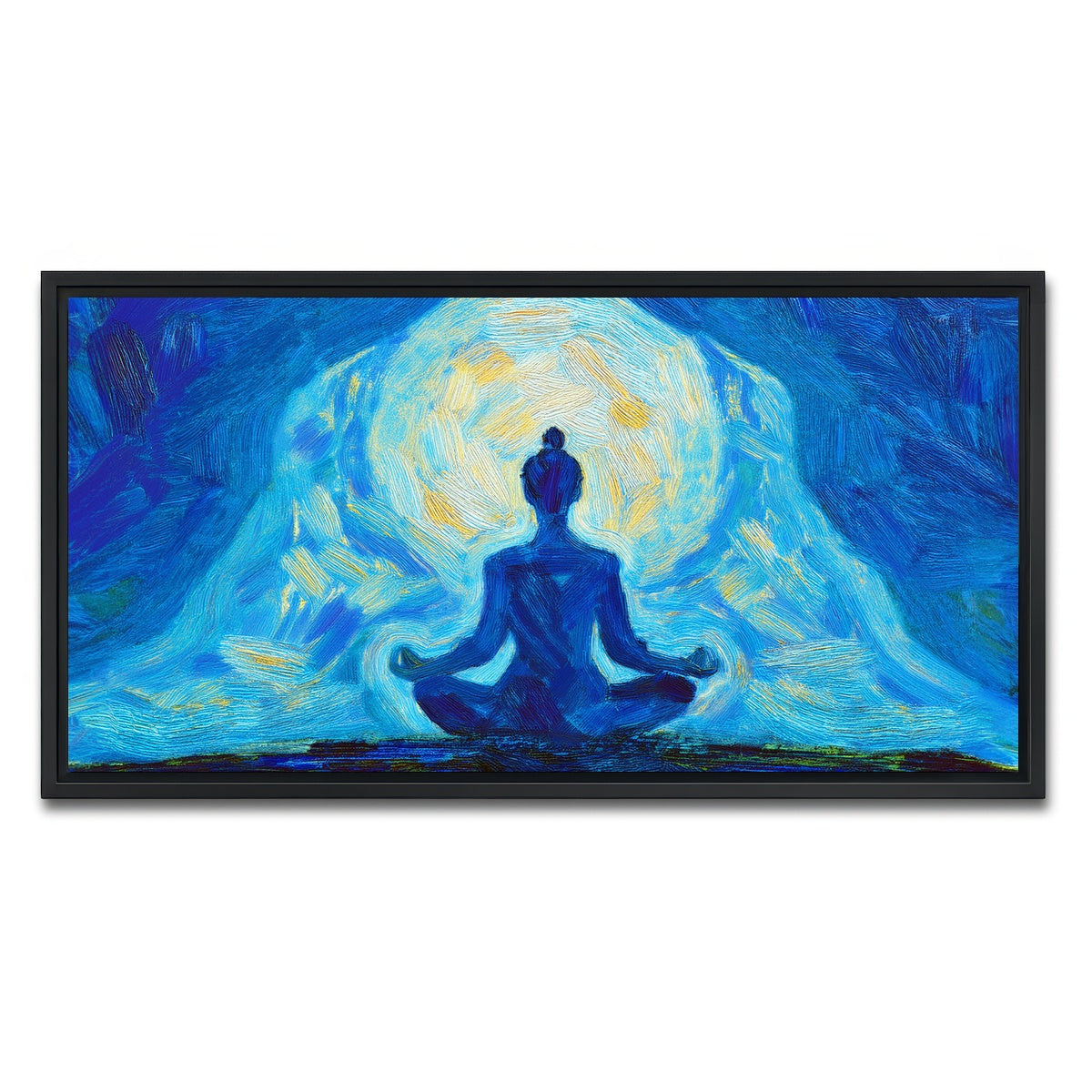 AUTO-MOCKUP WHITE | Meditating Silhouette | 1 Piece | Black Framed Canvas | group=2x1