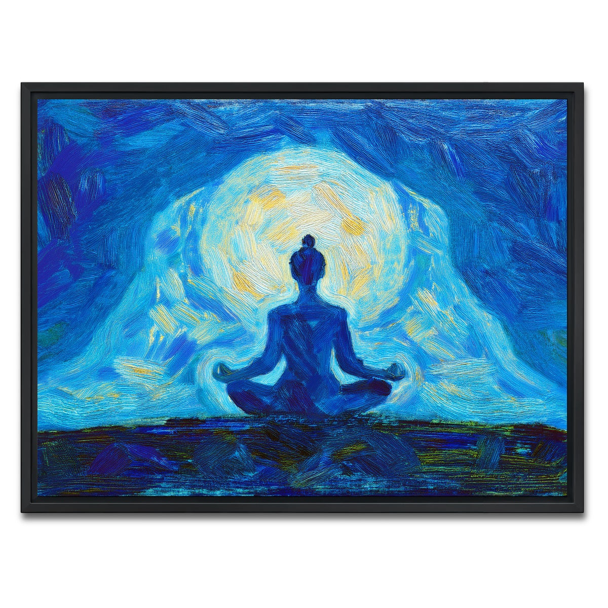 AUTO-MOCKUP WHITE | Meditating Silhouette | 1 Piece | Black Framed Canvas | group=4x3