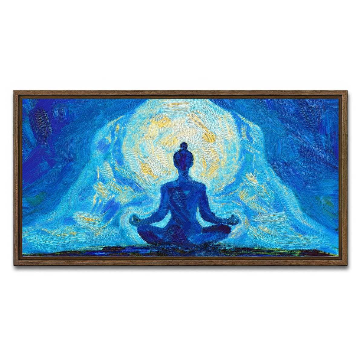 AUTO-MOCKUP WHITE | Meditating Silhouette | 1 Piece | Walnut Framed Canvas | group=2x1