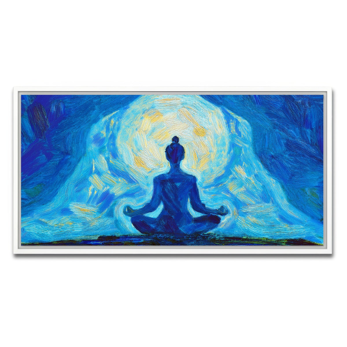 AUTO-MOCKUP WHITE | Meditating Silhouette | 1 Piece | White Framed Canvas | group=2x1