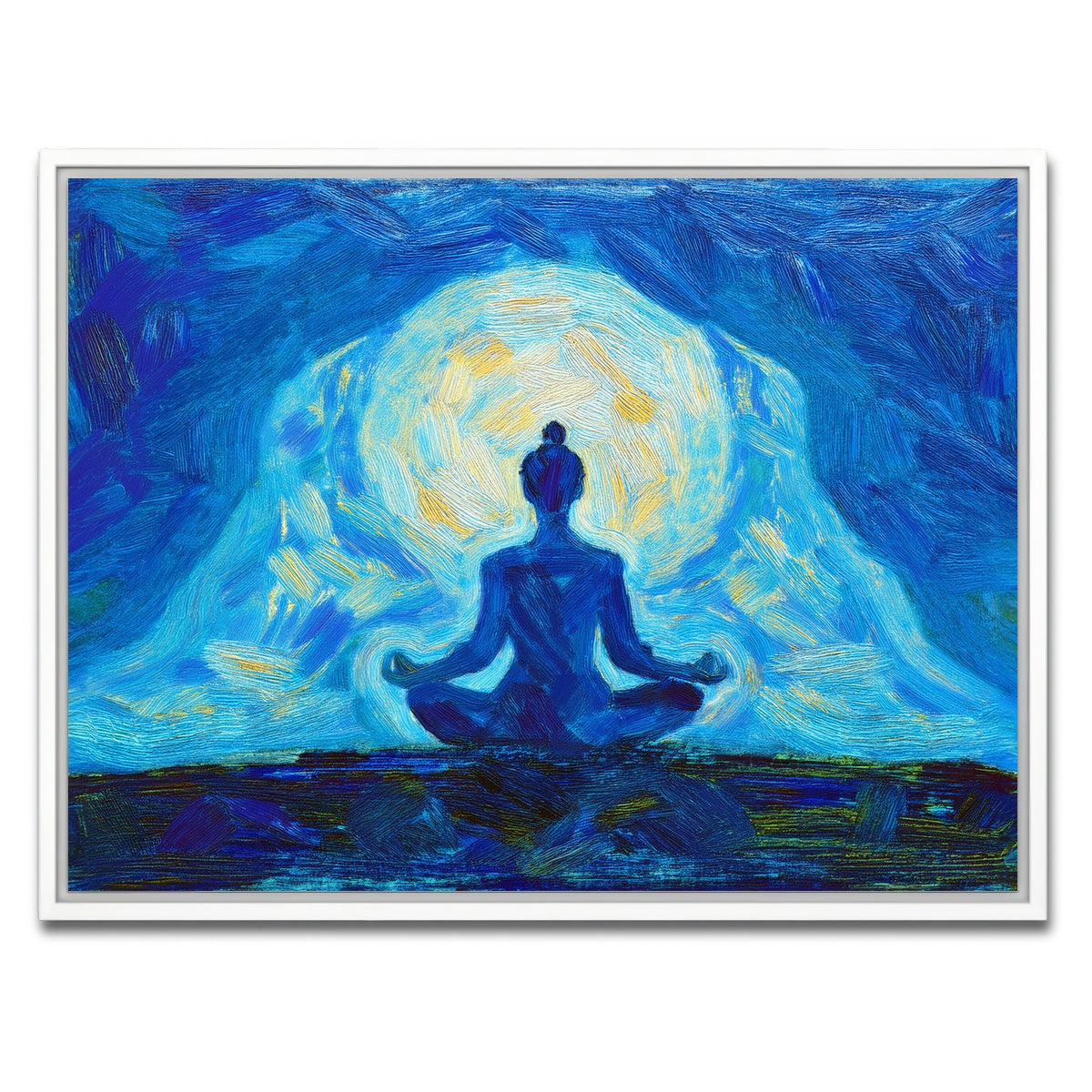 AUTO-MOCKUP WHITE | Meditating Silhouette | 1 Piece | White Framed Canvas | group=4x3