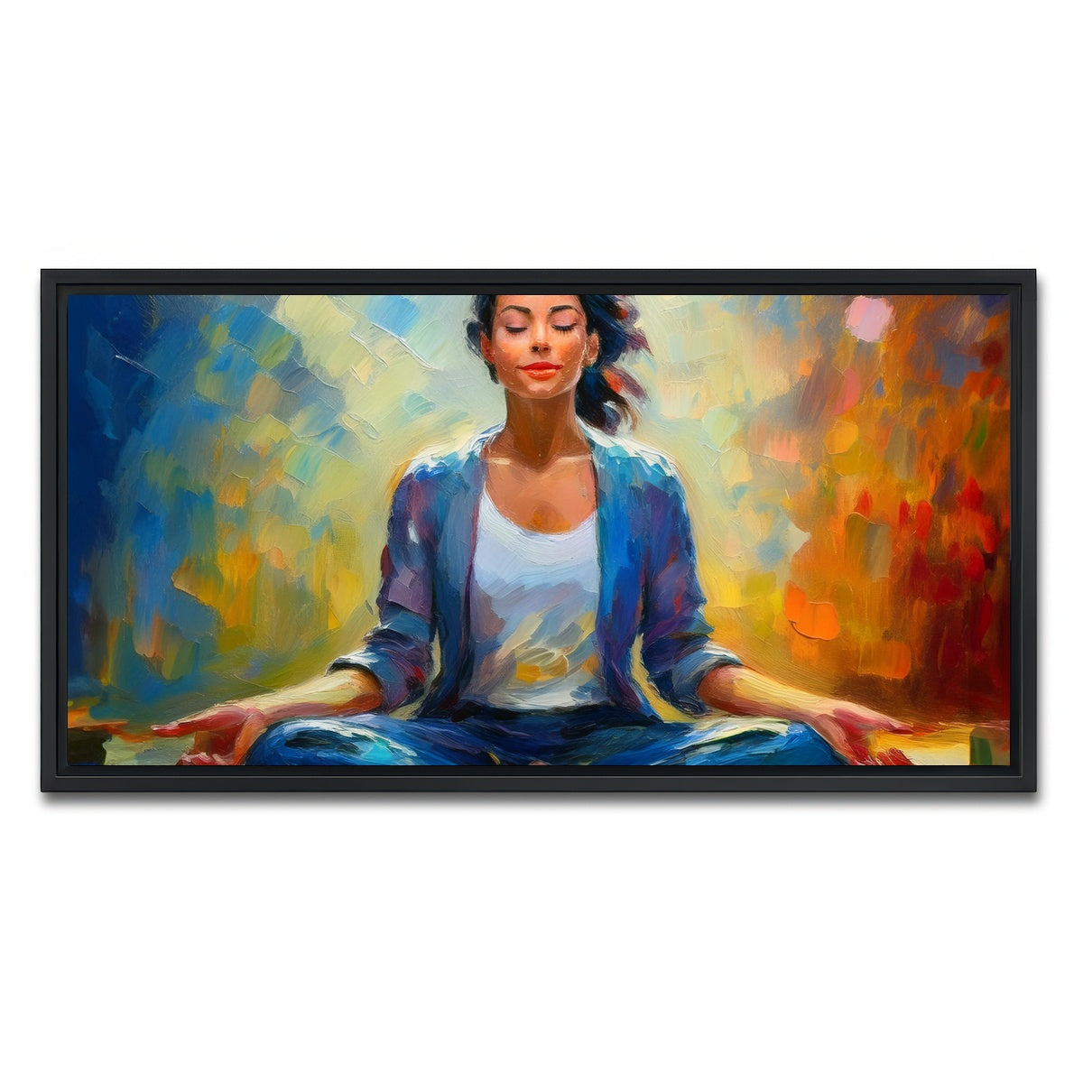 AUTO-MOCKUP WHITE | Meditating Woman | 1 Piece | Black Framed Canvas | group=2x1