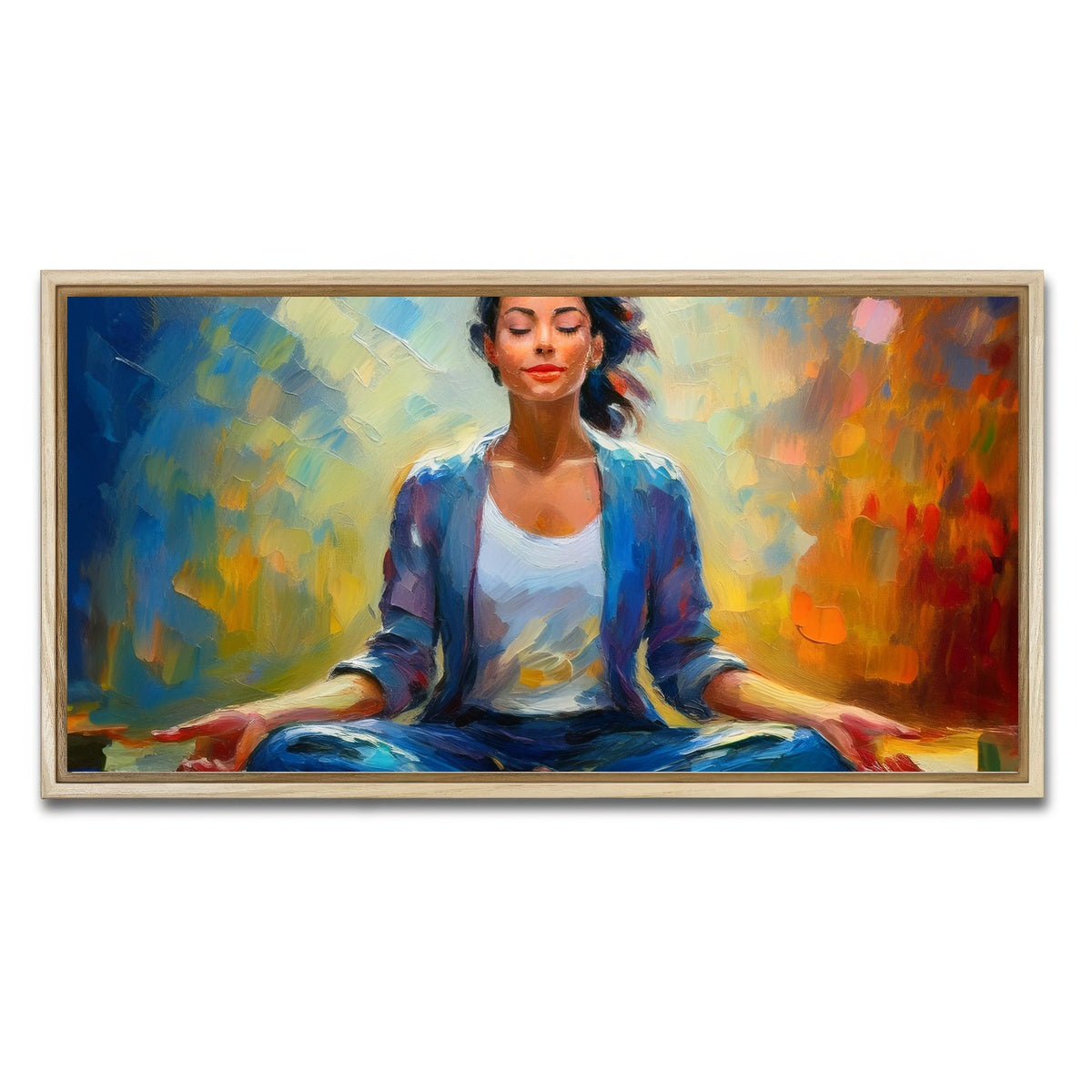 AUTO-MOCKUP WHITE | Meditating Woman | 1 Piece | Natural Framed Canvas | group=2x1
