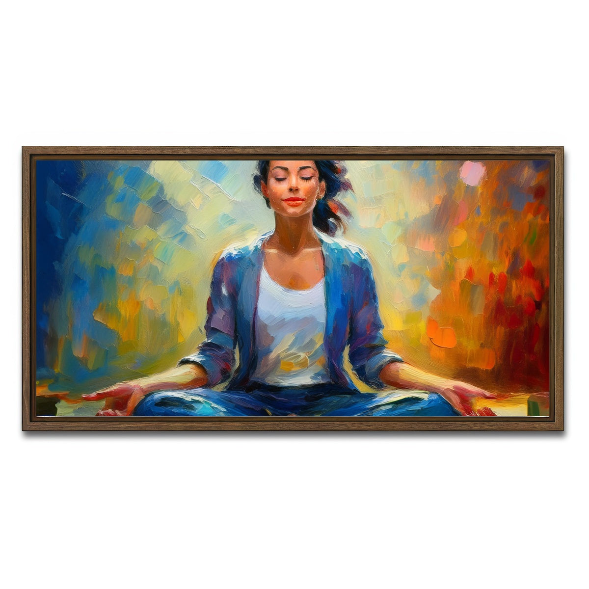 AUTO-MOCKUP WHITE | Meditating Woman | 1 Piece | Walnut Framed Canvas | group=2x1