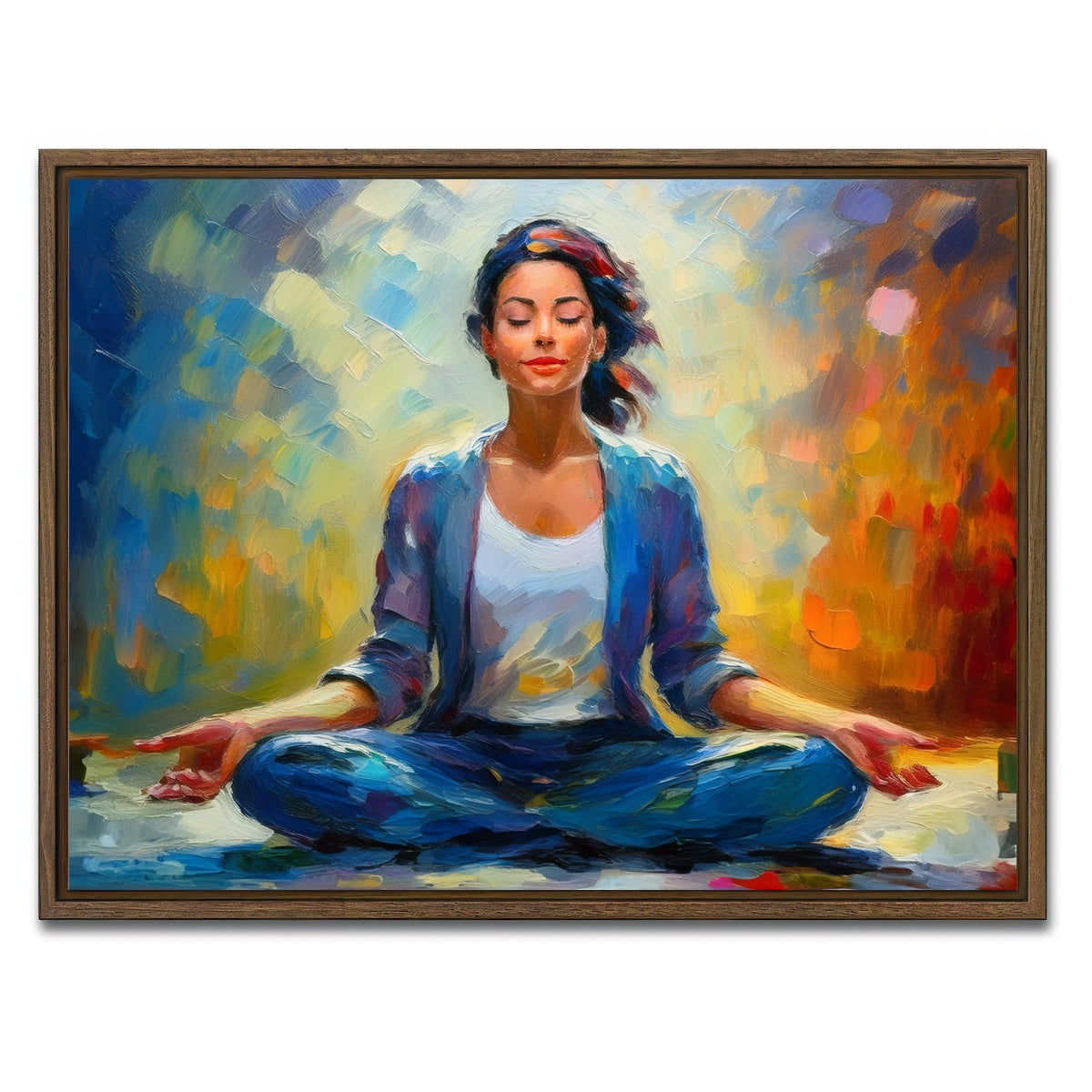 AUTO-MOCKUP WHITE | Meditating Woman | 1 Piece | Walnut Framed Canvas | group=4x3