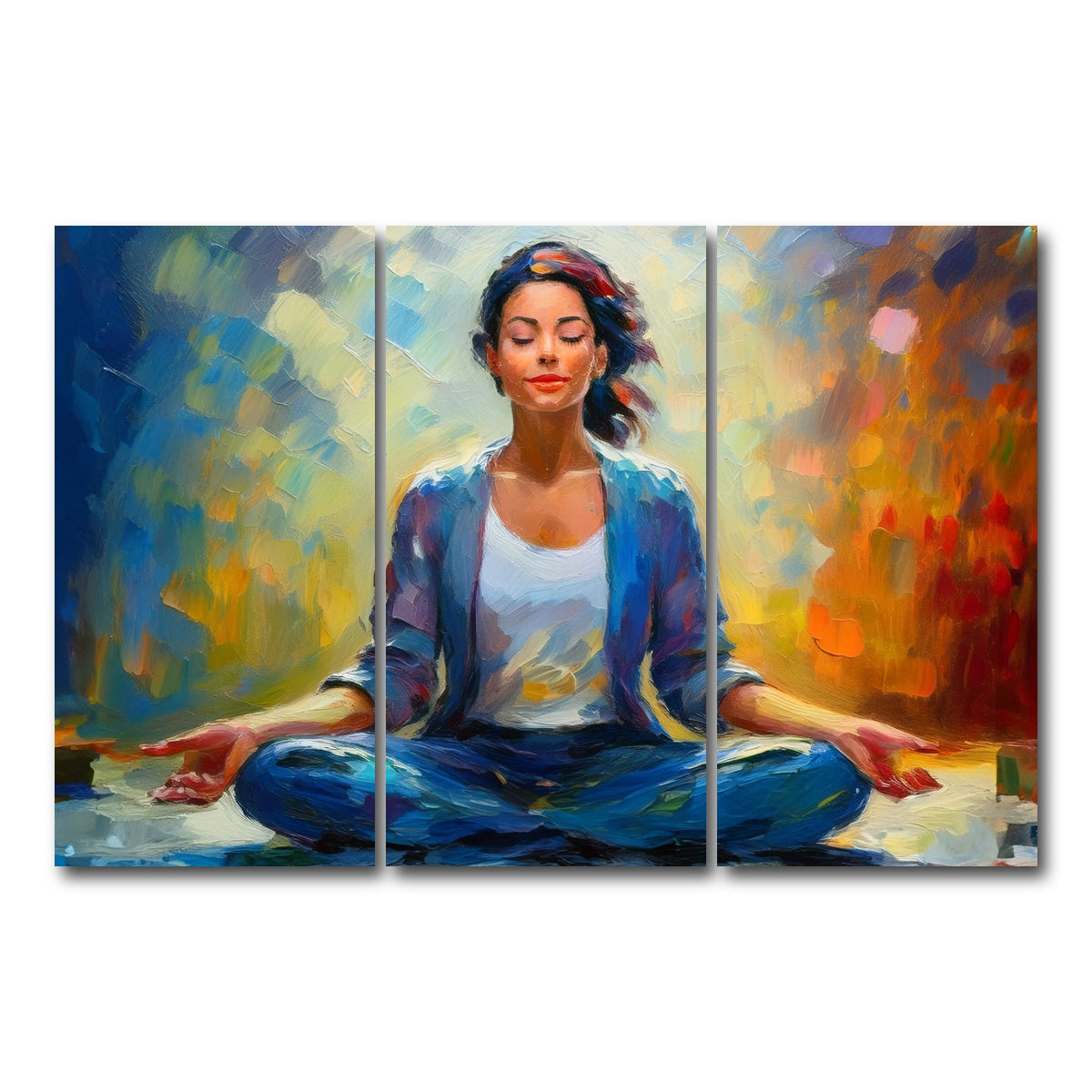 AUTO-MOCKUP WHITE | Meditating Woman | 3 Piece | Gallery Wrap Canvas | group=12x24