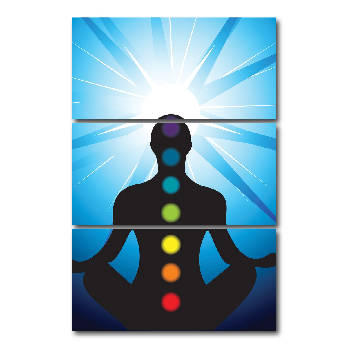 AUTO-MOCKUP WHITE | Meditating with chakra | 3 Piece | Gallery Wrap Canvas | group=12x24_stacked