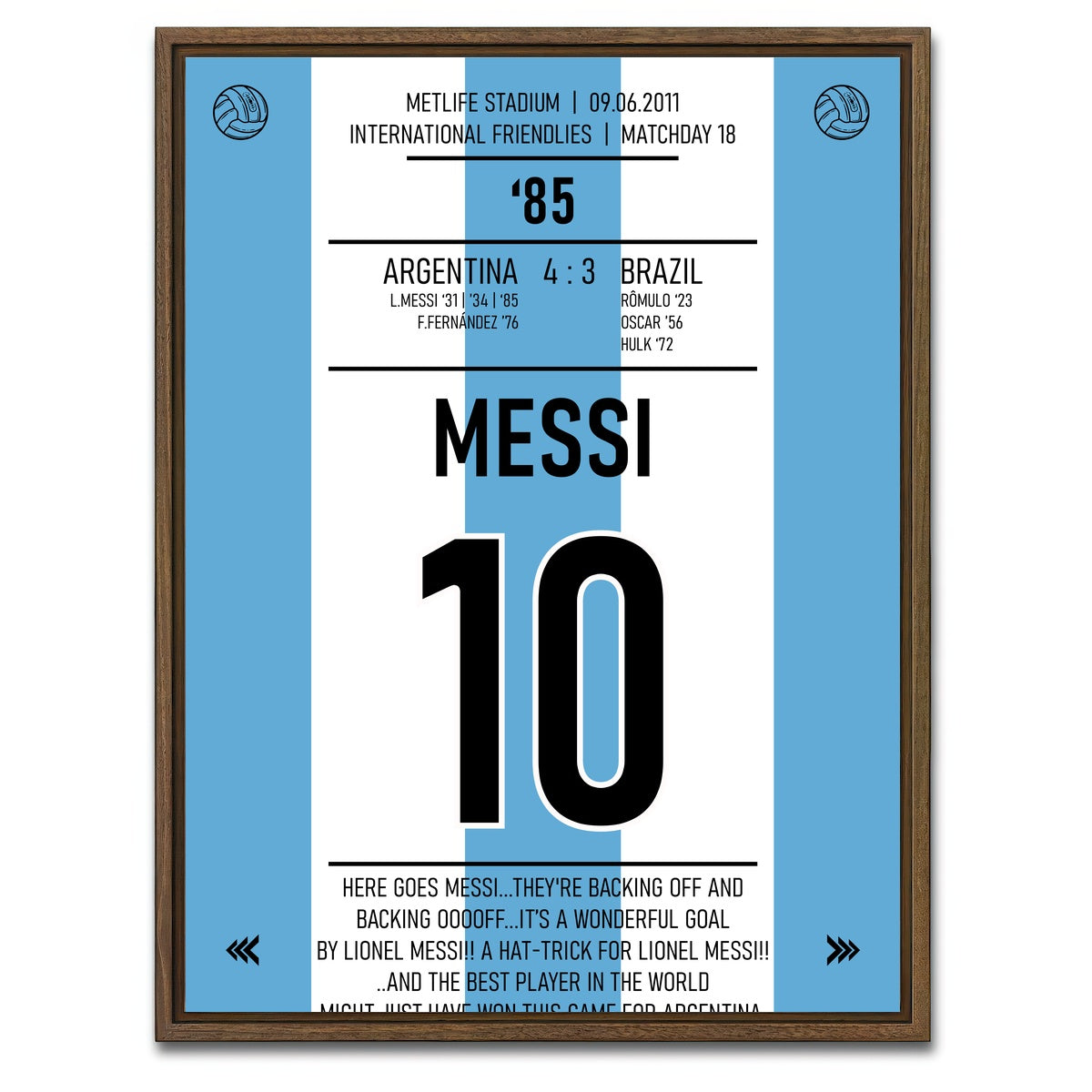 AUTO-MOCKUP WHITE | Messi Argentina | 1 Piece | Walnut Framed Canvas | group=3x4