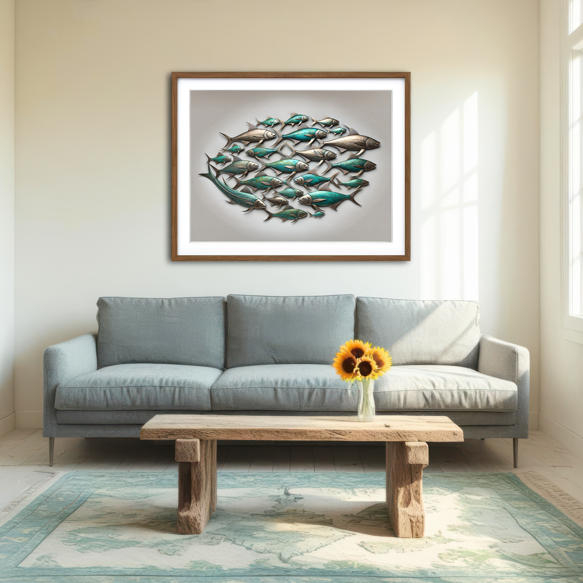AUTO-MOCKUP ROOM | Metal Artwork of Group of Fish Wall Art