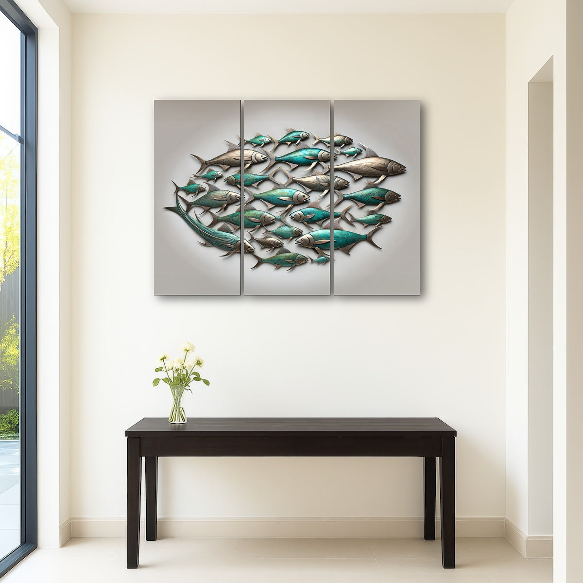 AUTO-MOCKUP ROOM | Metal artwork of group of fish