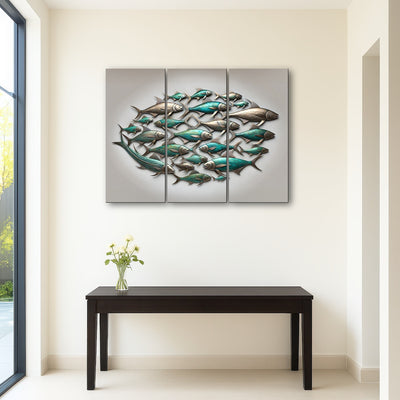 AUTO-MOCKUP ROOM | Metal artwork of group of fish