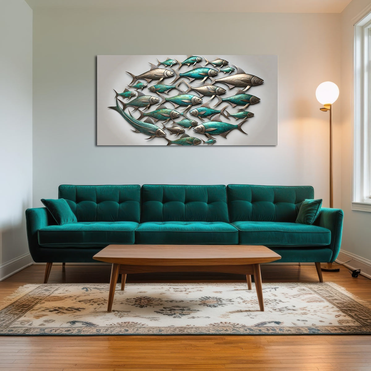 AUTO-MOCKUP ROOM | Metal artwork of group of fish