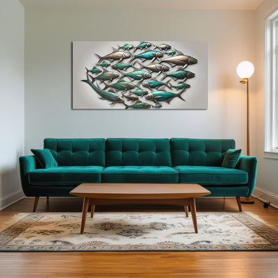 AUTO-MOCKUP ROOM | Metal artwork of group of fish