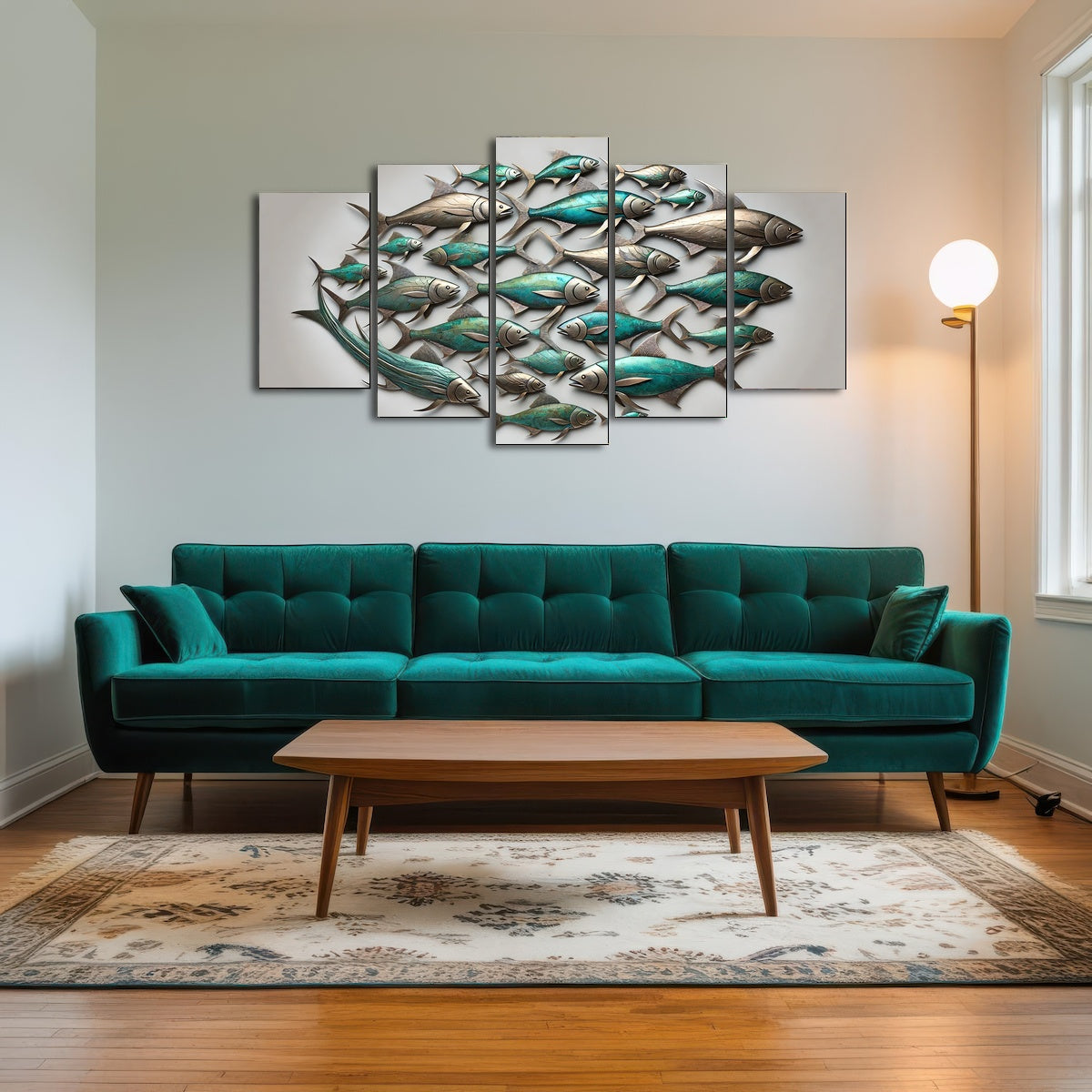 AUTO-MOCKUP ROOM | Metal artwork of group of fish