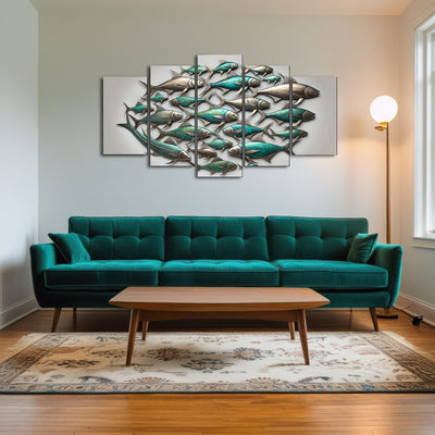 AUTO-MOCKUP ROOM | Metal artwork of group of fish