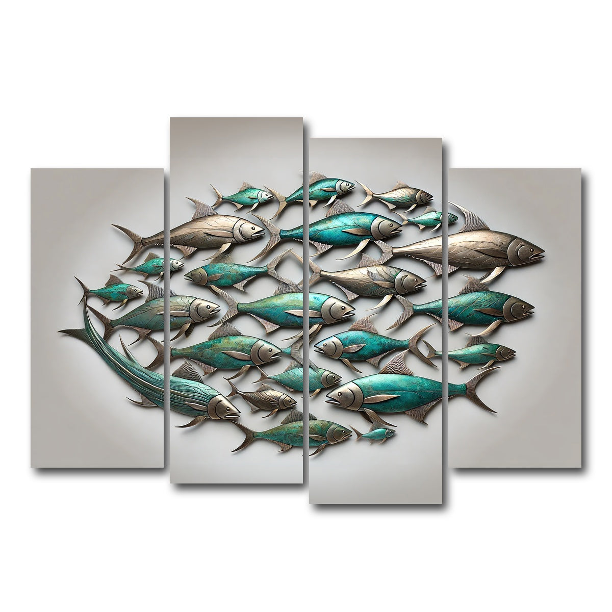 AUTO-MOCKUP WHITE | Metal artwork of group of fish | 4 Piece | Gallery Wrap Canvas | group=4_normal