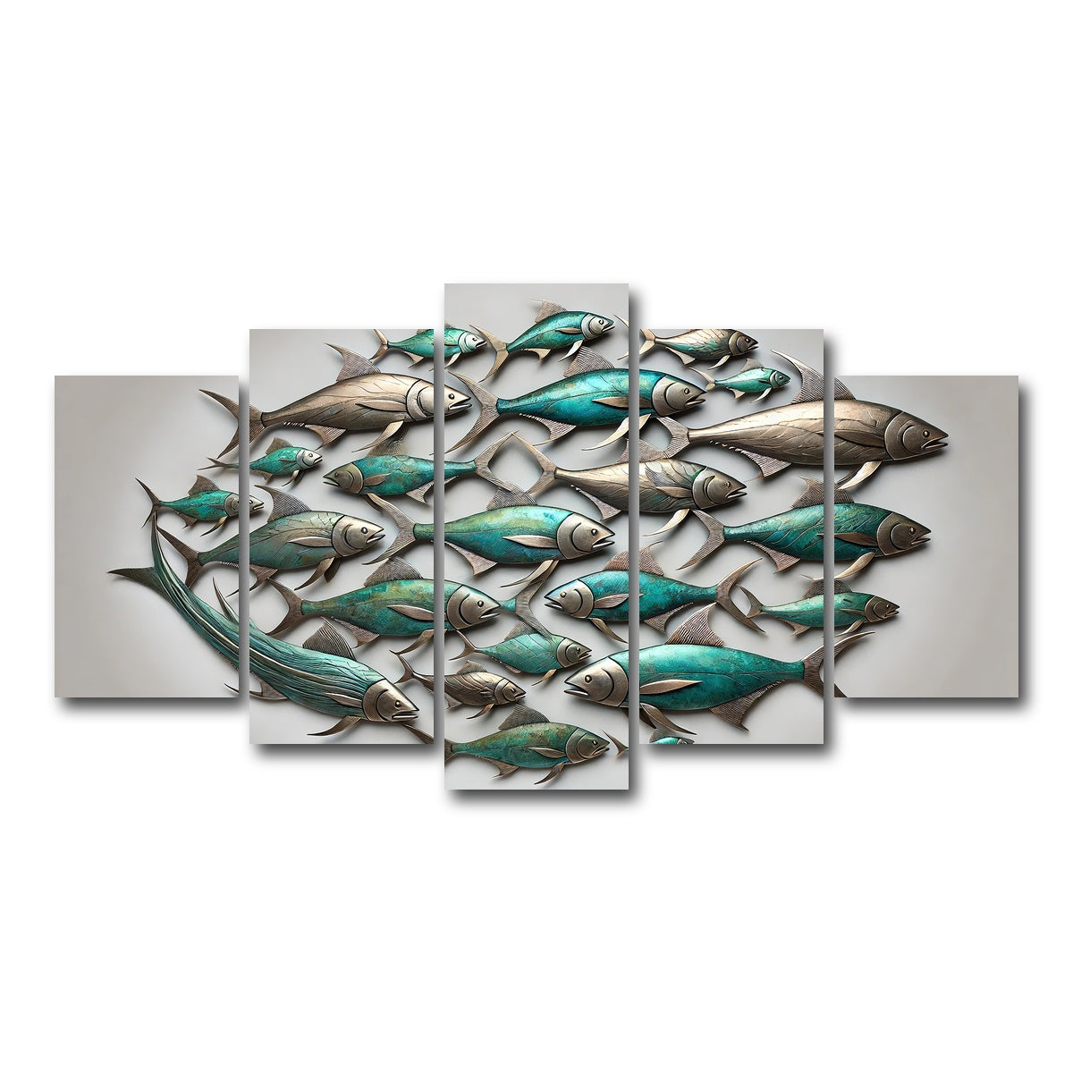 AUTO-MOCKUP WHITE | Metal artwork of group of fish | 5 Piece | Gallery Wrap Canvas | group=5_normal